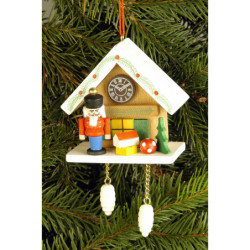 Christbaumschmuck Kuckucksuhr braun mit Nussknacker - 6,7x6,3 cm