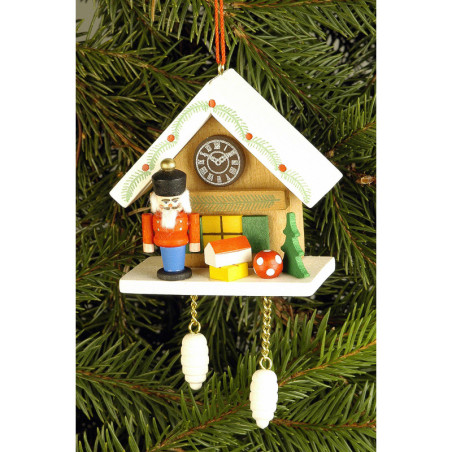 Christbaumschmuck Kuckucksuhr braun mit Nussknacker - 6,7x6,3 cm