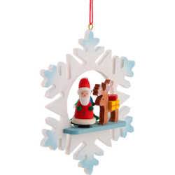 Christbaumschmuck Schneeflocke Weihnachtsmann mit Rentier - 9,0x9,0 cm
