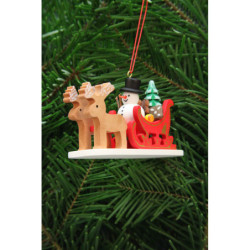 Christbaumschmuck Schneemann im Rentierschlitten - 9,7 cm