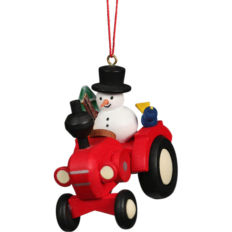Tree Ornament Tractor with Snowman - 5,7x5,6 cm / 2.3x2.3 inch