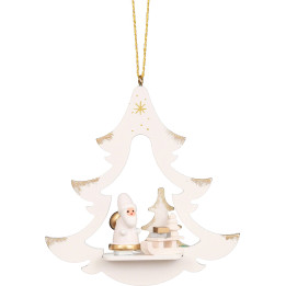 Christbaumschmuck Baum weiß mit Weihnachtsmann - 8,7 cm