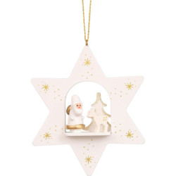 Christbaumschmuck Stern weiß mit Weihnachtsmann - 9,6 cm