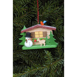 Christbaumschmuck Schneemann am Almhaus - 9,3x5,3 cm