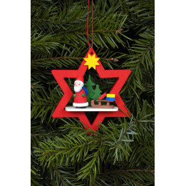 Christbaumschmuck Weihnachtsmann im roten Stern - 6,8 / 7,8 cm