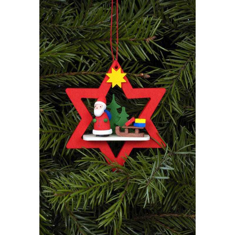 Christbaumschmuck Weihnachtsmann im roten Stern - 6,8 / 7,8 cm