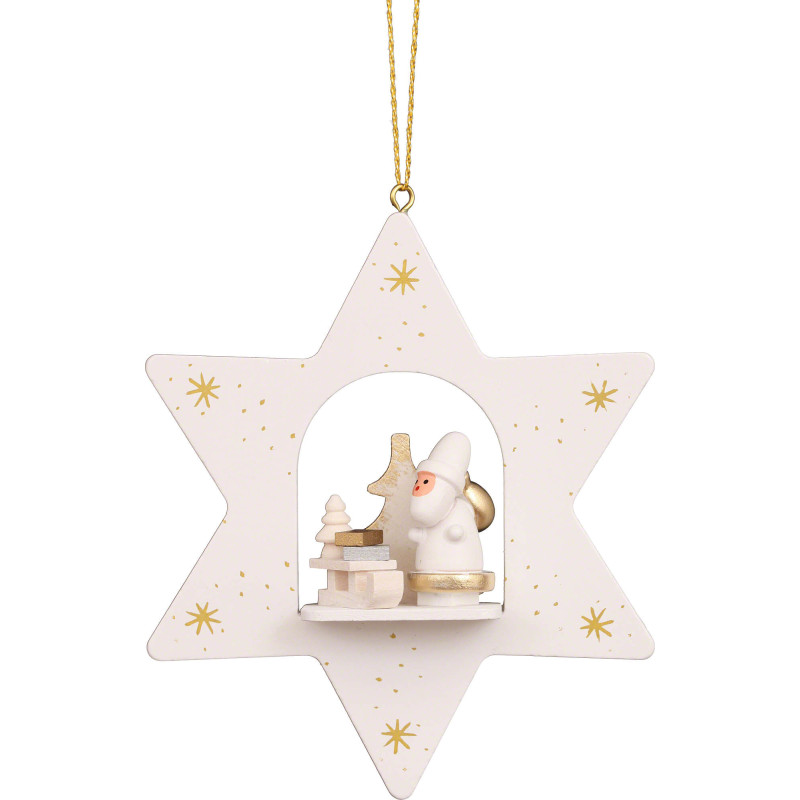 Tree Ornament - Star White Santa with Sled - 9,6 cm / 3.8 inch
