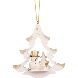 Tree Ornament - Tree White with Snowman - 8,7 cm / 3.4 inch