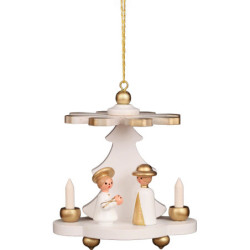 Christbaumschmuck Pyramide weiß mit Heiliger Familie - 7,5 cm