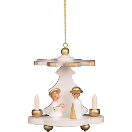 Tree Ornament - Pyramid White with Holy Family - 7,5 cm / 3.0 inch