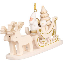 Christbaumschmuck Schlitten weiß mit Weihnachtsmann - 5,5 cm