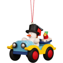 Christbaumschmuck Auto mit Schneemann - 6,5 cm