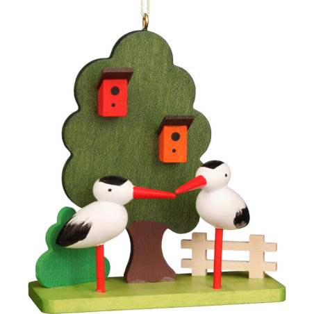 Osterschmuck Storchenpärchen am Baum - 7,8 cm