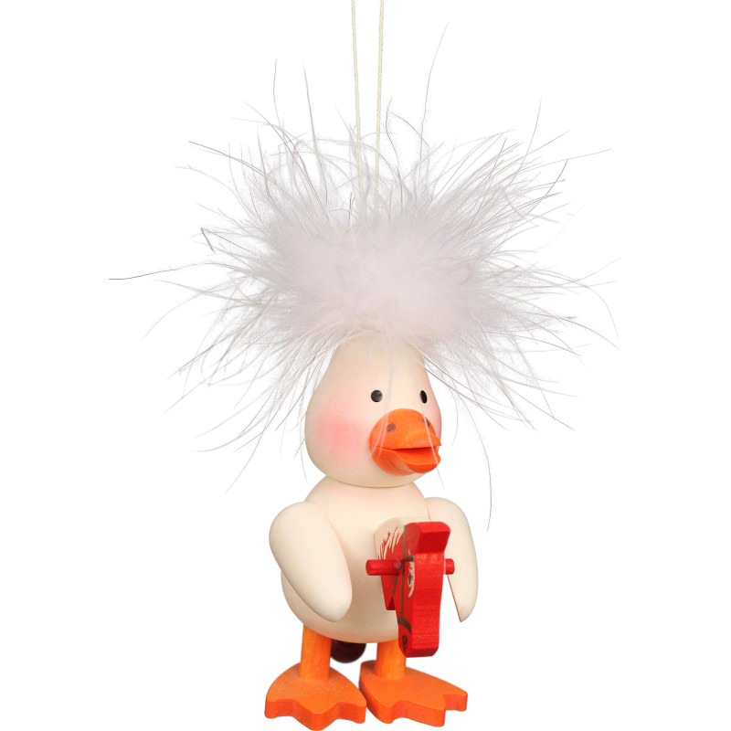 Tree Ornament - Feather Duckling with Hobby - 10 cm / 3.9 inch