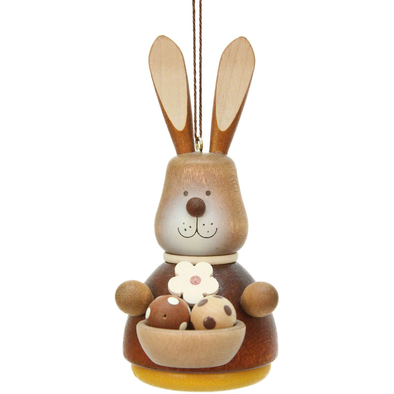 Osterschmuck Wackelhase mit Eierkorb natur - 9,8 cm