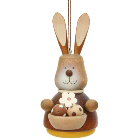 Osterschmuck Wackelhase mit Eierkorb natur - 9,8 cm
