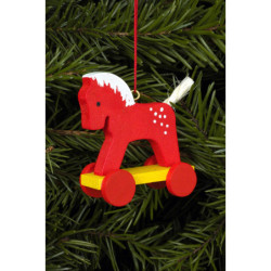 Christbaumschmuck Fahrpferdchen rot - 4,4x8,4 cm