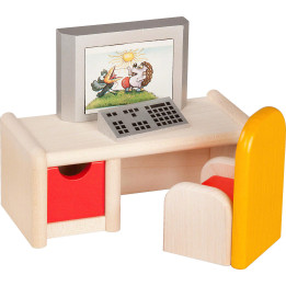 Schreibtisch mit Computer & Stuhl