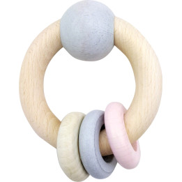 Round Rattle With Ball & 3 Rings, Natural Pink - 11 cm / 4.3 inch