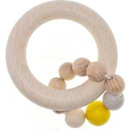Ring Rattle With Ball Chain, Natural Yellow - 12 cm / 4.7 inch