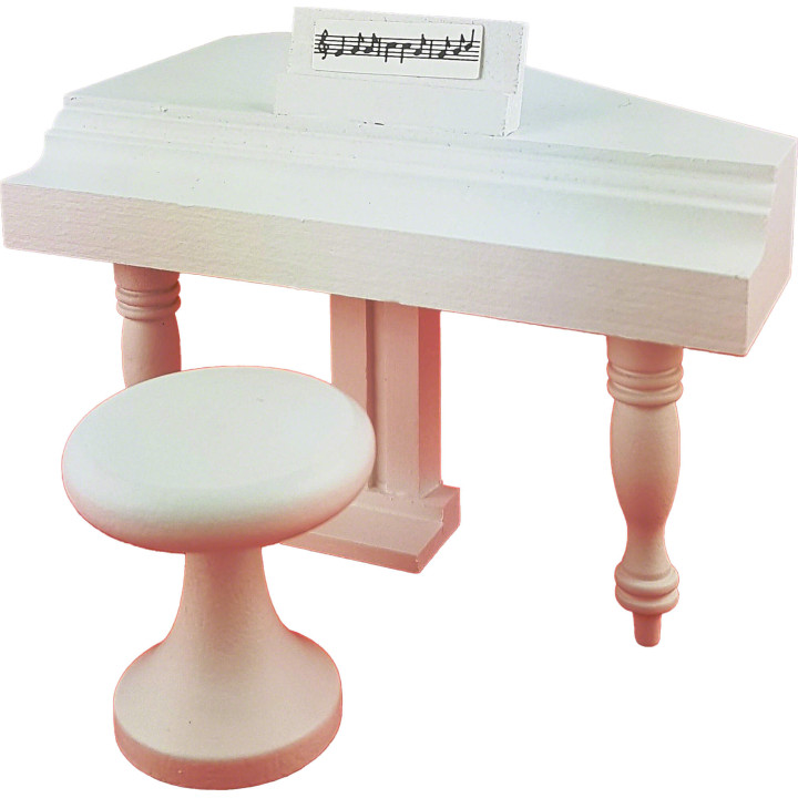 Grand Piano With Stool - white