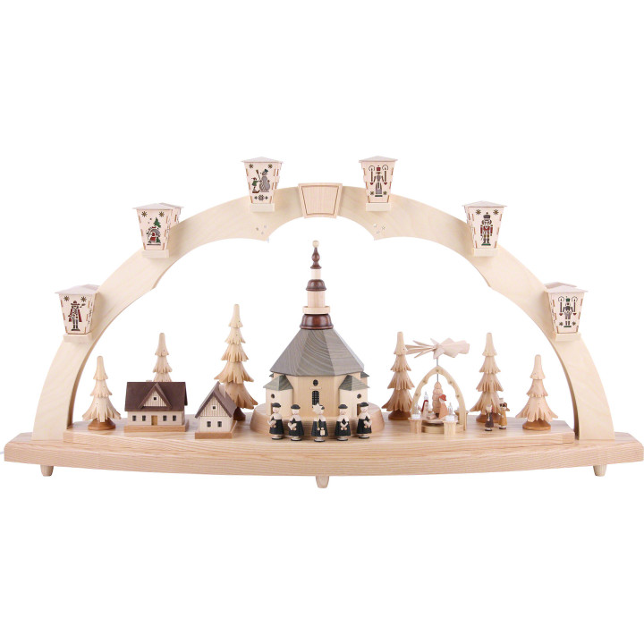 Schwibbogen Seiffener Kirche mit Pyramide 40x80 cm