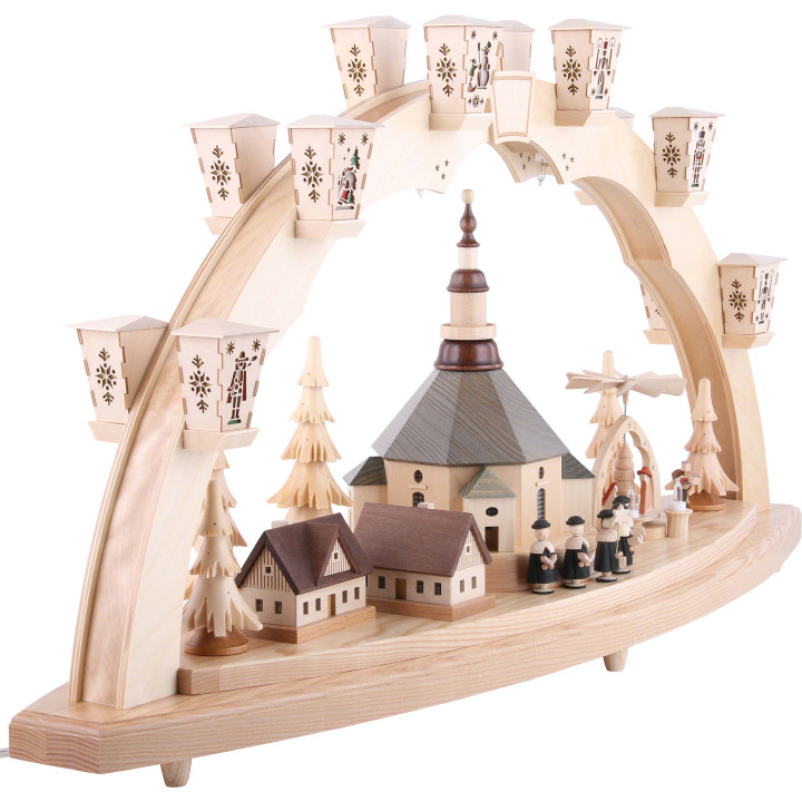 Schwibbogen Seiffener Kirche mit Pyramide 40x80 cm