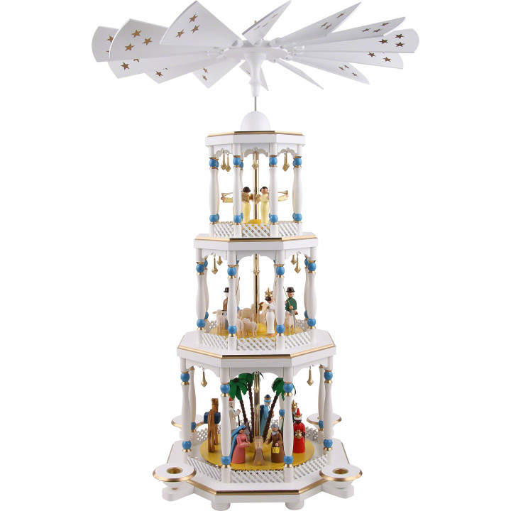 3-stöckige Pyramide Christi Geburt, weiß - 76 cm