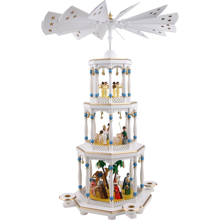 3-stöckige Pyramide Christi Geburt, weiß - 76 cm