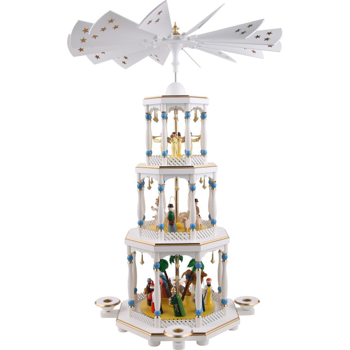 3-stöckige Pyramide Christi Geburt, weiß - 76 cm