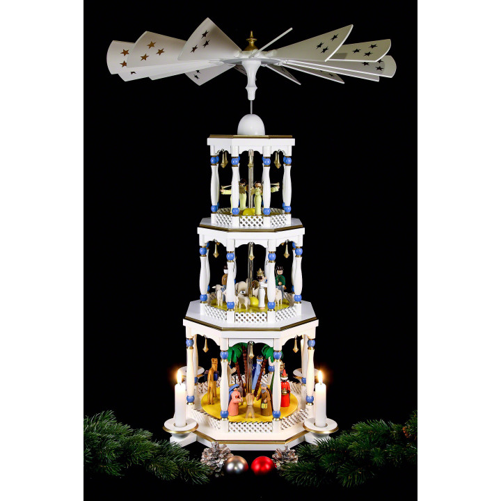 3-stöckige Pyramide Christi Geburt, weiß - 76 cm