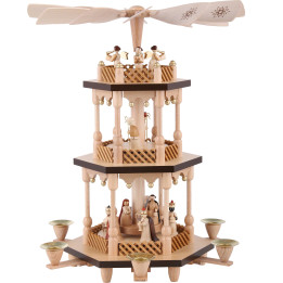3-Tier Pyramid - Nativity Scene - Natural Wood - 38 cm / 15 inch