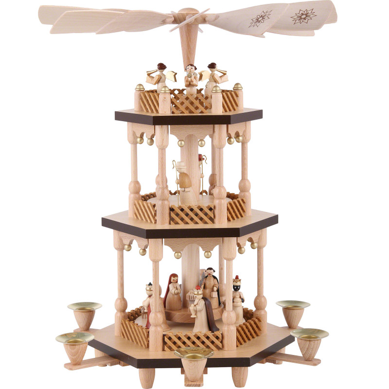 3-Tier Pyramid - Nativity Scene - Natural Wood - 38 cm / 15 inch