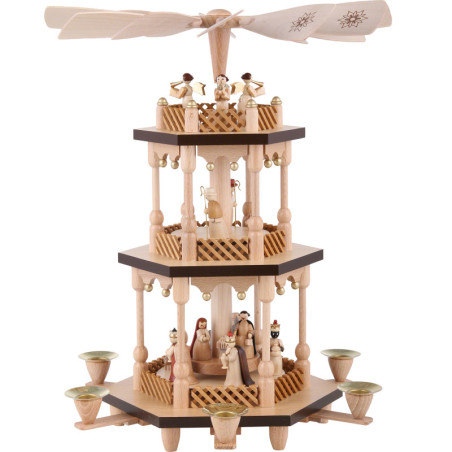 3-stöckige Pyramide Christi Geburt - natur - 38 cm