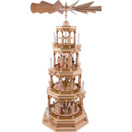 4-Tier Pyramid - Nativity with Musical Mechanism, Natural - 100 cm / 40 inch