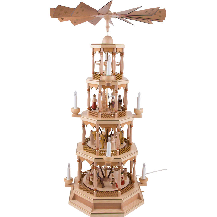 4-Tier Pyramid - Nativity with Musical Mechanism, Natural - 100 cm / 40 inch