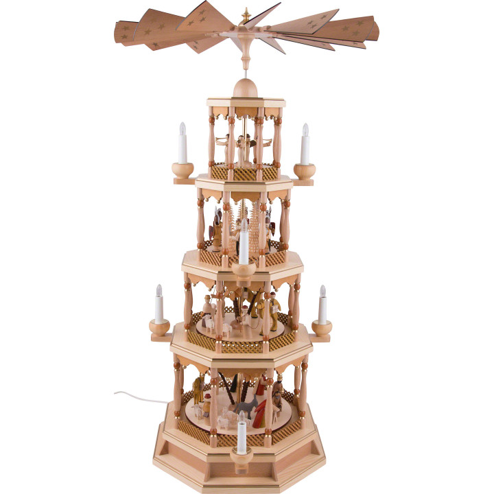 4-Tier Pyramid - Nativity with Musical Mechanism, Natural - 100 cm / 40 inch
