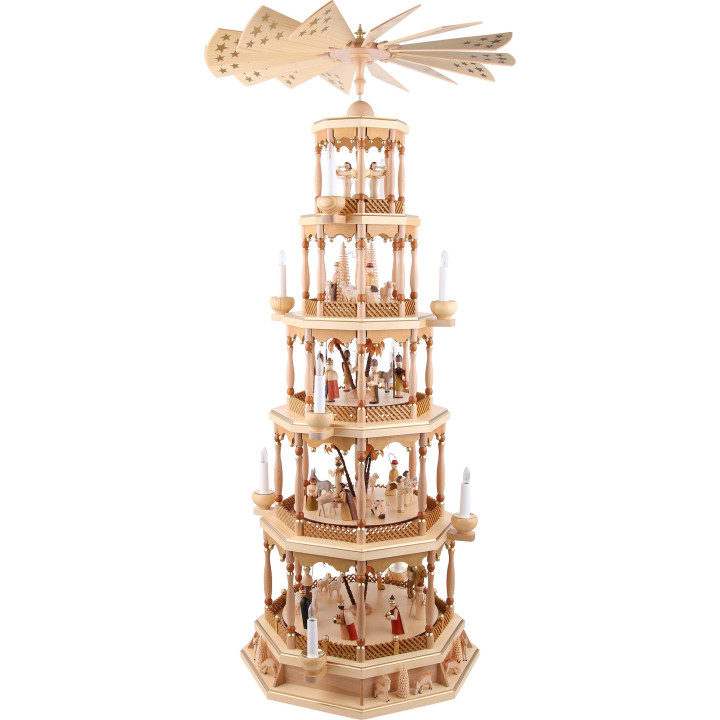 5-Tier Pyramid - Nativity Scene - Natural Wood - 123 cm / 48 inch