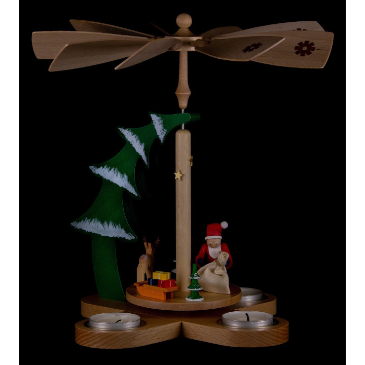 1-stöckige Tannenpyramide Weihnachtsmann mit Rentier - 27 cm