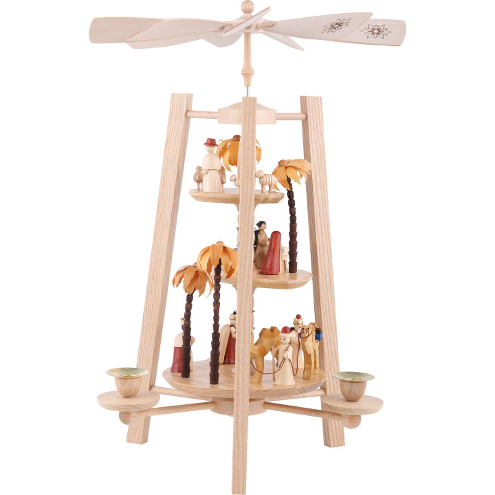 3-Tier Pyramid - Nativity Scene - Natural Wood - 40 cm / 16 inch