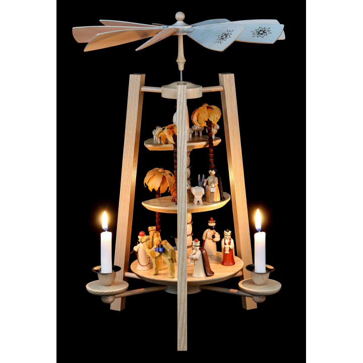 3-Tier Pyramid - Nativity Scene - Natural Wood - 40 cm / 16 inch