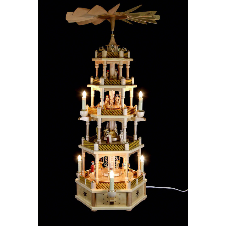 5-Tier Pyramid - Nativity Scene Natural Wood - 75 cm / 30 inch