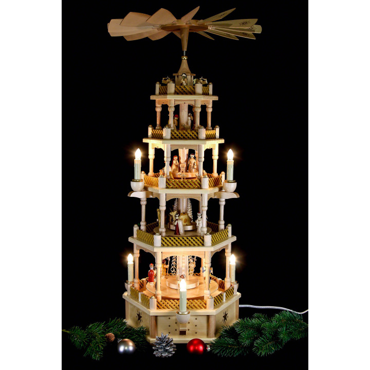 5-Tier Pyramid - Nativity Scene Natural Wood - 75 cm / 30 inch