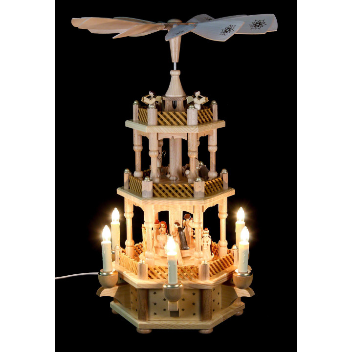 3-Tier Pyramid - Nativity Scene Natural Wood - 45 cm / 18 inch