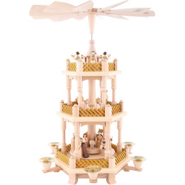 3-Tier Pyramid - Nativity Scene Natural Wood - 40 cm / 16 inch