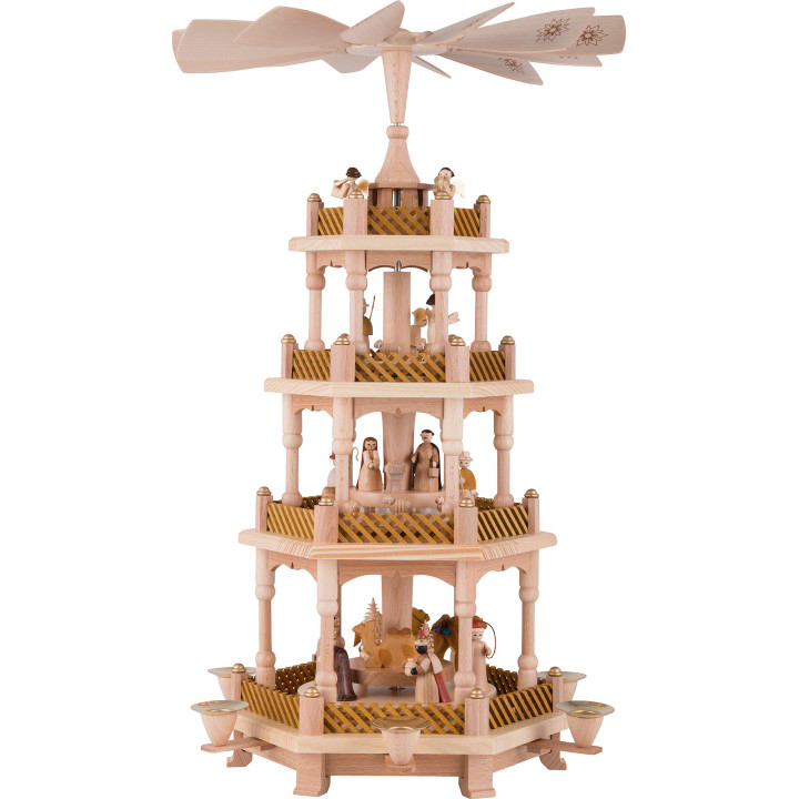 4-Tier Pyramid - Nativity Scene Natural Wood - 54 cm / 21 inch