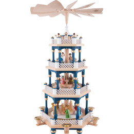 4-Tier Pyramid - Nativity Scene Blue - 54 cm / 21 inch
