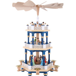 3-Tier Pyramid - Nativity Scene Blue - 40 cm / 16 inch