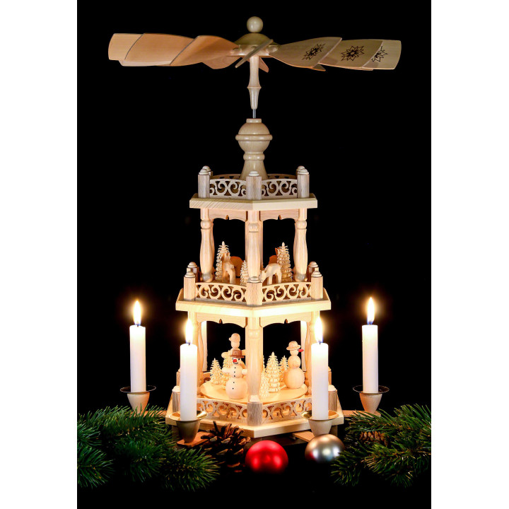 3-stöckige Pyramide Barockzaun und Schneemänner - 47 cm