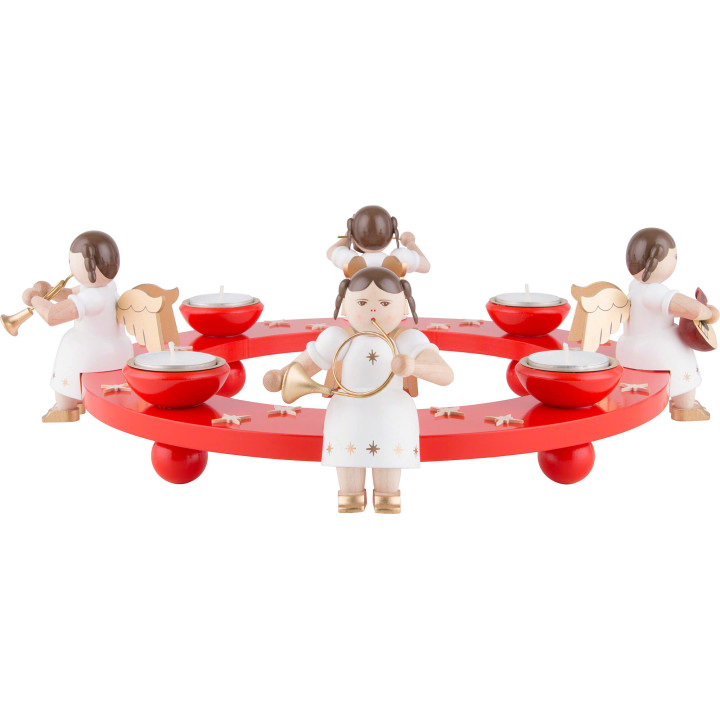 Teelichtkranz Engelquartett, rot - 12 cm